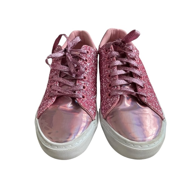 Pink Glitter Shiny Sparkle Fashion Sneakers Women’s Size 7 Barbie Low Top - Picture 2 of 8